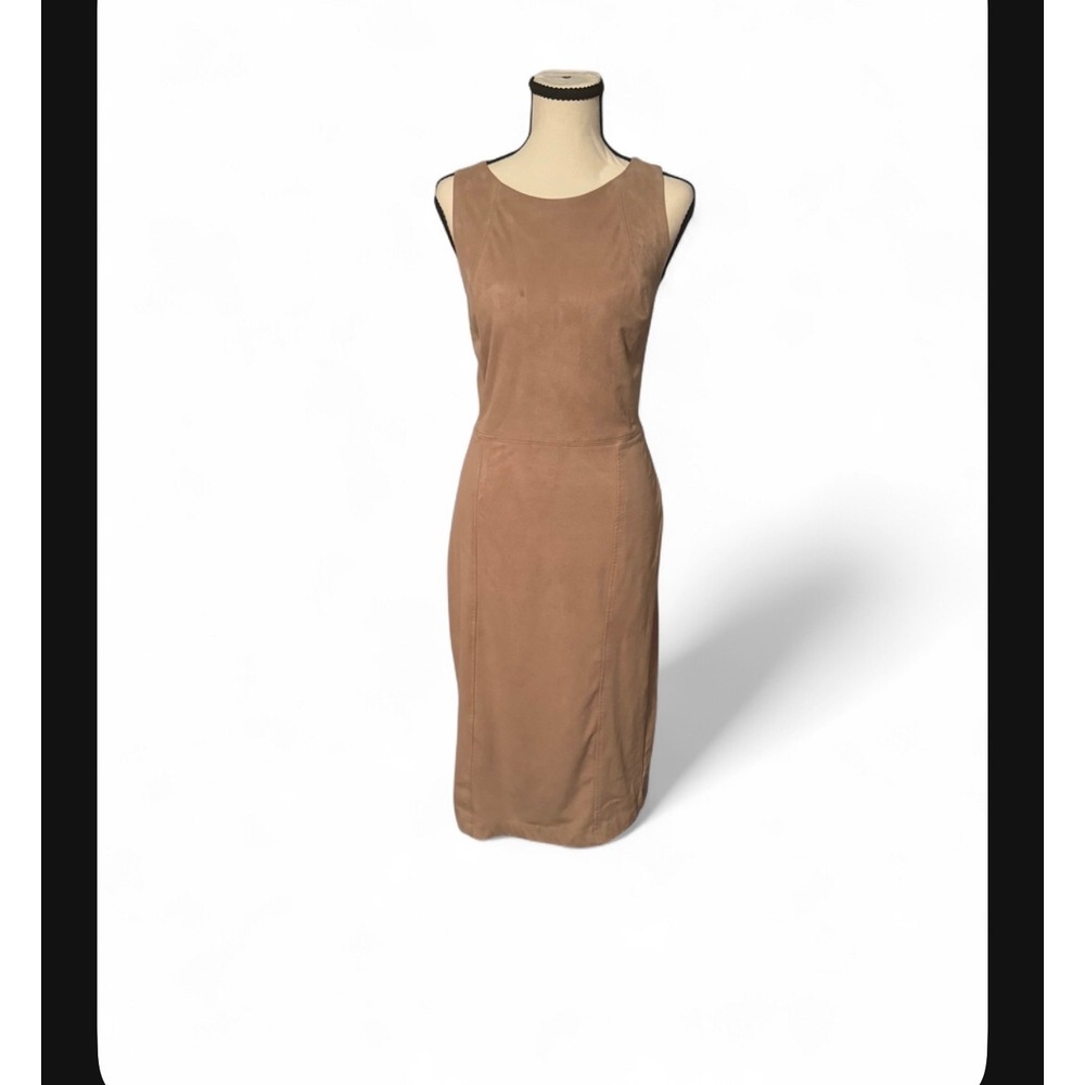 Metaphor Womens Tan Faux Suede Career Minimalist Capsule Sheath Dress L